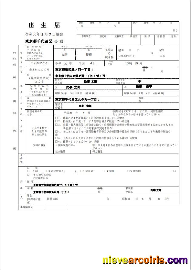 Japan birth certificate (日本の出生証明書)